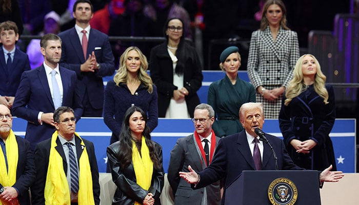 US President Donald Trump speaks during an indoor inauguration parade at Capital One Arena on January 20, 2025 in Washington, DC. — AFP