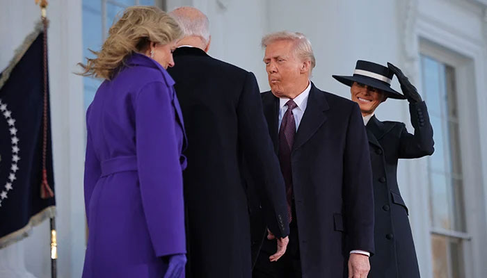 US President-elect Donald Trump and his wife Melania Trump meet US President Joe Biden and first lady Jill Biden on inauguration day of Donald Trumps second presidential term in Washington, US January 20, 2025. — Reuters