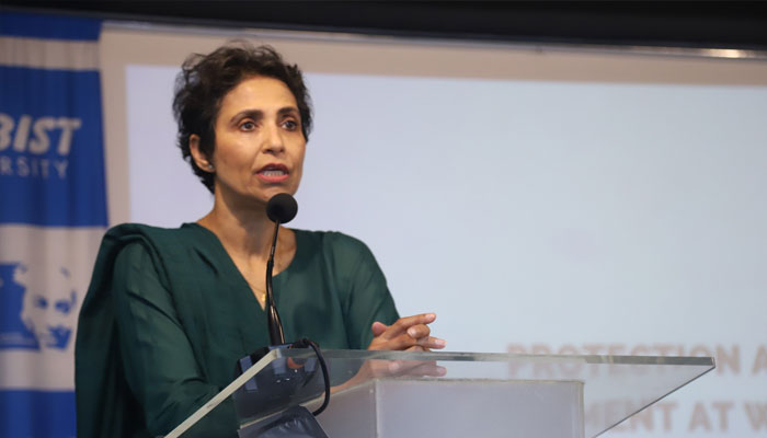 Federal Ombudsperson for the Protection of Harassment Fauzia Waqar addressing an event in this undated image.— Facebook@szabistofficial/File