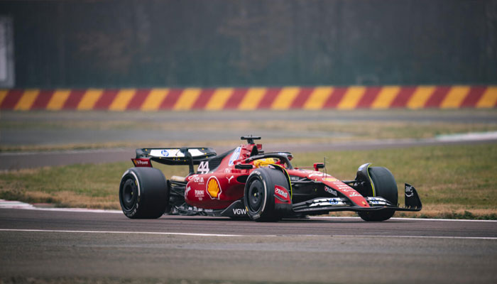 This handout picture released by Ferrari shows Lewis Hamilton testing the Ferrari F1SF 75 on the Fiorano circuit. —AFP/File