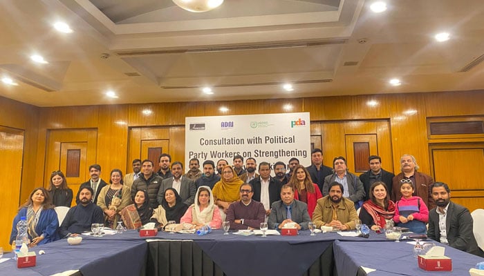 Participants pose for a group photo during a session on January 21, 2024. — Facebook@AwazFoundationPakistan