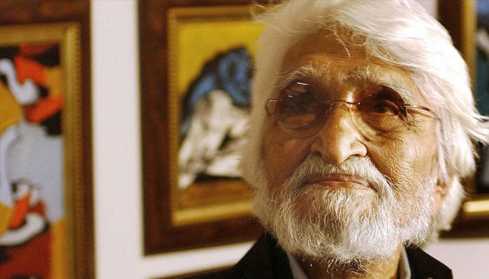 MF Husain at the National Art Gallery in Mumbai. —AFP/File