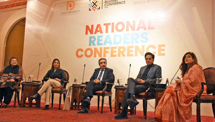 Participant speaks during the National Readers Conference at a local hotel in Islamabad on January 24, 2025. — Online