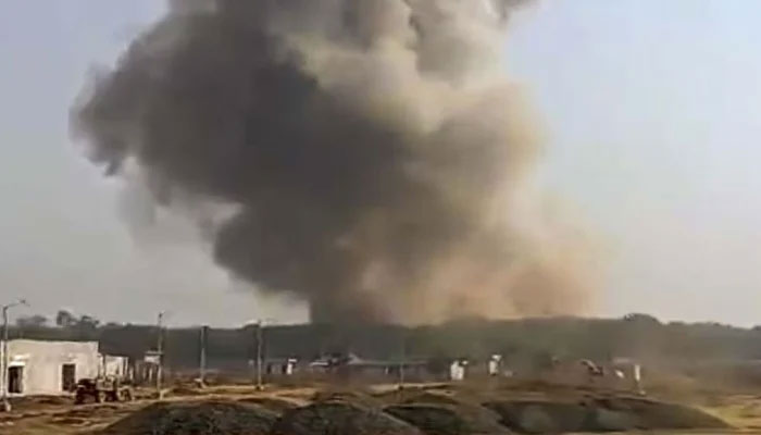 A blast is seen from afar at the ordnance factory in Bhandara district, Maharashtra, Friday on January 24, 2025. — X/@PTI_News