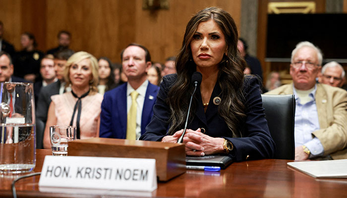 Kristi Noem testifies during a Senate Homeland Security and Governmental Affairs Committee confirmation hearing on Capitol Hill in Washington, US, January 17, 2025. — Reuters