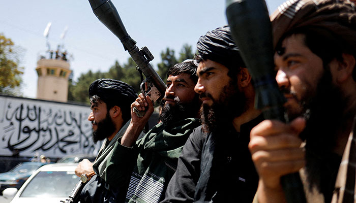 Representational image of Taliban soldiers celebrating on the second anniversary of the fall of Kabul on a street near the US embassy in Kabul, Afghanistan, August 15, 2023. — Reuters