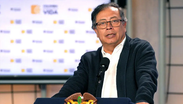 Handout picture released by Colombias Presidency press office showing Colombian President Gustavo Petro speaking during an official TV program in Bogota on March 12, 2024. — AFP