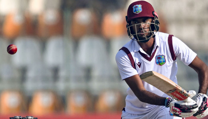 West Indies captain Kraigg Brathwaite plays a shot during the second day of the second Test cricket match between Pakistan and West Indies at the Multan Cricket Stadium in Multan on January 26, 2025. — AFP