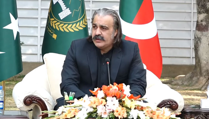 Khyber Pakhtunkhwa Chief Minister Ali Amin Gandapur speaks in a consultative meeting on January 27, 2025. — Screengrab via Facebook@AliAminKhanGandapurPti