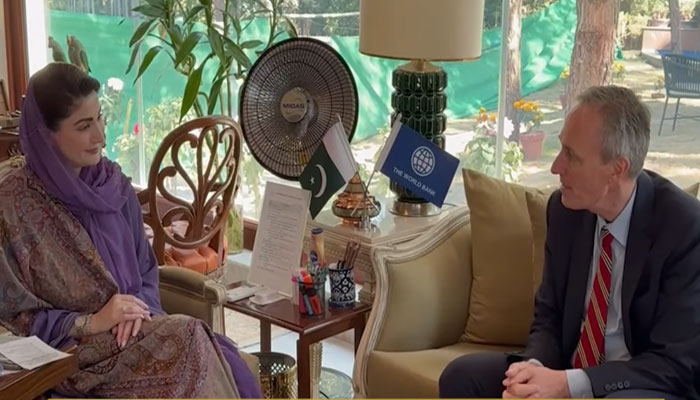 Punjab Chief Minister Maryam Nawaz is seen in a meeting with a high-level delegation led by World Bank (WB) Regional Vice President Martin Raiser on 27, 2025. — Facebook@TheMaryamNSharif/Screenshot