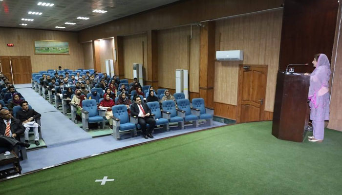 Chief Information Commissioner, of Khyber Pakhtunkhwa Farah Hamid Khan addresses the participants of the 93rd Pre-Services Course for Probationary Officers of the Provincial Management Services at Pakistan Provincial Services Academy on January 28, 2025. — Facebook@kprti