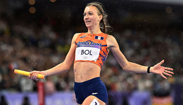 Femke Bol of Netherlands celebrates as she crosses the line to win gold. — Reuters/File