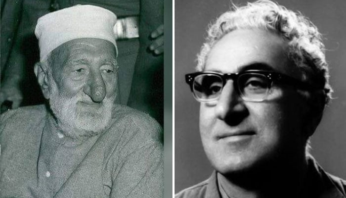This collage shows Abdul Ghaffar Khan known as Bacha Khan (left) and his son Abdul Wali Khan. — Facebook@Khan Abdul Ghaffar Khan - Bacha Khan/Nisarbaaaz/File