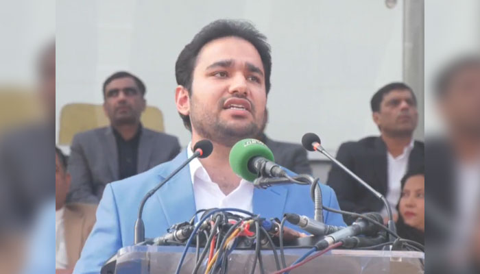 Punjab Minister for Youth Affairs and Sports Malik Faisal Ayub Khokhar addresses the opening ceremony of the Inter-Division phase of the Khelta Punjab Games at the Punjab Stadium on January 30, 2025. — Screengrab via Facebook@mpafaisal161