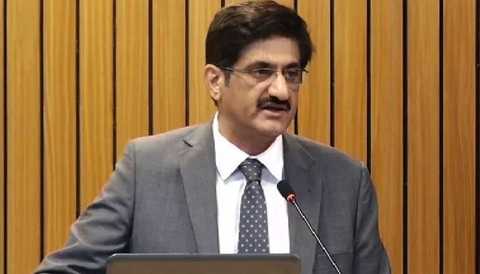 Sindh Chief Minister Murad Ali Shah while addressing an event. — YouTube/ Geo.tv/Screengrab