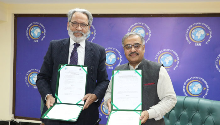 Sohail Mahmood, Director-General, ISSI, and Dr Safdar Sohail, Executive Director, SPRC at the MoU signing ceremony on February 1, 2025.— Facebook@Institute.of.Strategic.Studies.Islamabad