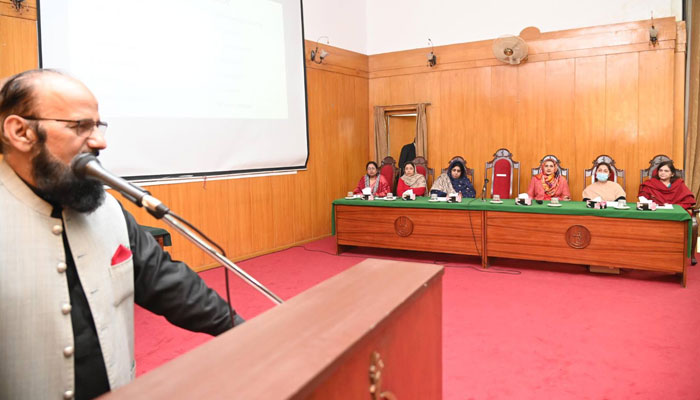 FJMU Vice Chancellor Prof Dr Khalid Masud Gondal addresses an orientation session on the Women Empowerment Mentorship Program (WEMP) at Fatima Jinnah Medical University (FJMU) on February 1, 2025. — Facebook@fjmuofficial