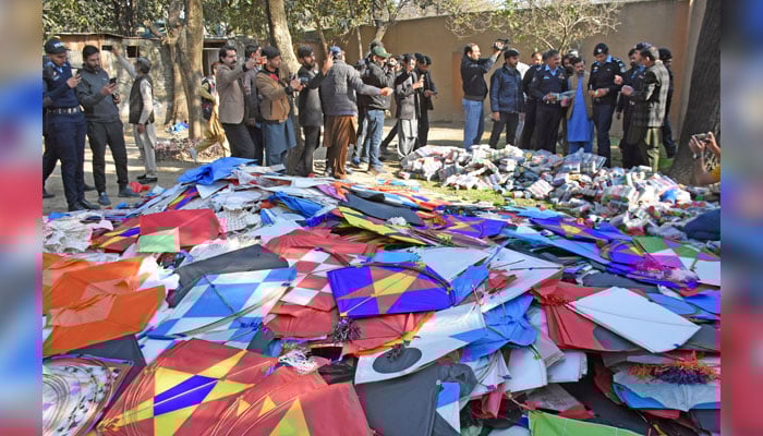 SSP Operation Muhammad Shoaib Khan interacts with officials at the office of Rescue 15 after seizing a large number of Kites and threads during the anti-kites campaign in Islamabad on February 3, 2025.  — Online