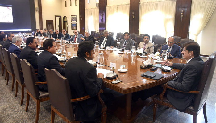 Sindh Chief Minister Syed Murad Ali Shah presides over a meeting of the Business Facilitation Coordination Committee (BFCC), comprising leaders of business forums on February 3, 2025. — Facebook@SindhCMHouse