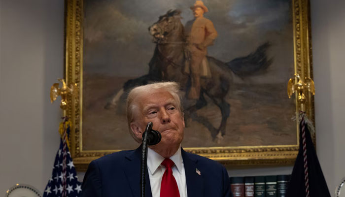 US President Donald Trump reacts as he delivers remarks on AI infrastructure at the Roosevelt room at White House in Washington, US, January 21, 2025. — Reuters
