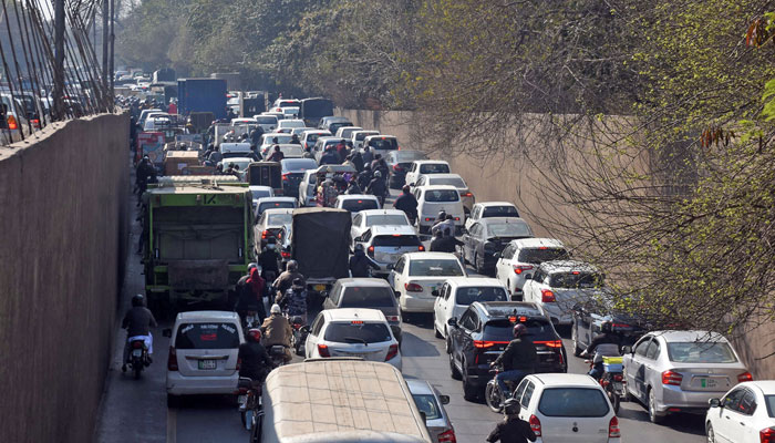 A view of the massive traffic jam at Canal Road in Lahore on February 7, 2025. — Online