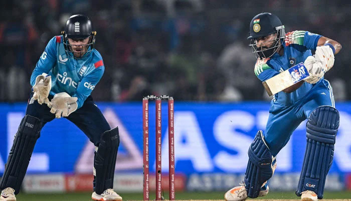 India’s Shreyas Iyer (R) plays a shot during the second one-day international (ODI) cricket match between India and England at the Barabati Stadium in Cuttack on February 9, 2025. — AFP