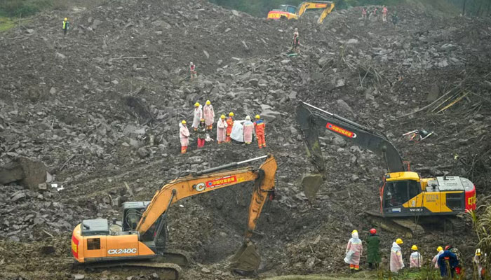 Rescuers work at the site of a landslide in Jinping village in the city of Yibin, in China’s southwest Sichuan province on February 9, 2025. —AFP