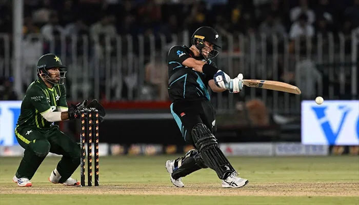 A New Zealand batsman plays a shot during a the 3rd T20I against Pakistan in Rawalpindi on April 21, 2024. — AFP