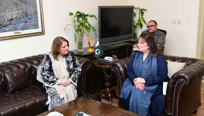 Chairperson of the Pakistan Red Crescent Society (PRCS) Farzana Naek (left) exchanges views with Prime Minister’s Coordinator on Climate Change Romina Khurshid Alam (right) during a meeting on February 11, 2025. — APP
