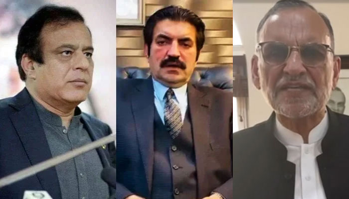 PTI leaders Shibli Faraz(left), Sher Afzal Marwat (centre) and Azam Swati. —APP/X@sherafzalmarwat/Facebook@SenatorAzamKhanSwati/File
