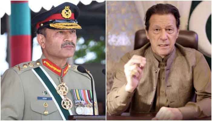Chief of Army Staff (COAS) General Asim Munir and former prime minister Imran Khan can be seen in this combo. — ISPR/PTI Instagram