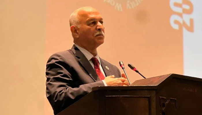 Former Senator Mushahid Hussain Syed addresses an event on November 14, 2024. — Facebook@senatormushahidhussain