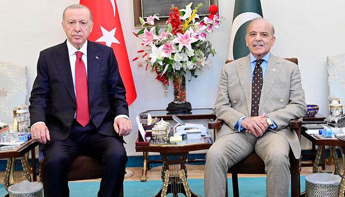 Prime Minister Shehbaz Sharif and Turkish President Recep Tayyip Erdogan meeting in Islamabad on February 13, 2025. — PID