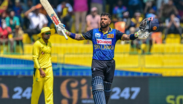 Sri Lankas Kusal Mendis celebrates after scoring a century. — AFP/File