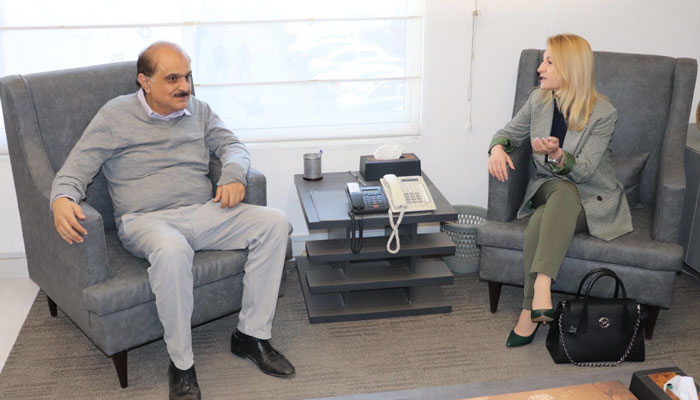 Ambassador of Bulgaria Irena Gancheva (right) exchanges views with Secretary of the Ministry of Federal Education and Professional Training Mohyuddin Ahmad Wani during a meeting in his office on February 13, 2025. — Facebook@mofept