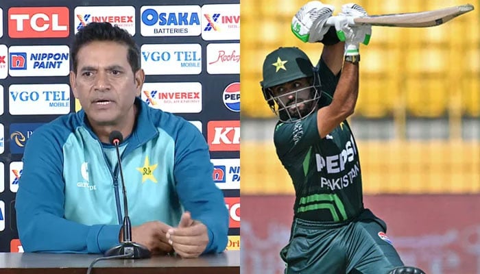 Pakistans interim head coach Aqib Javed (left) and Babar Azam in action during their tri-nation ODI series final against New Zealand at the National Bank Stadium in Karachi on February 14, 2025. — PCB/AFP