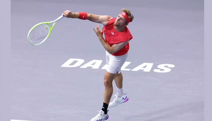 Alejandro Davidovich Fokina of Spain serves against Matteo Arnaldi of Italy in the Mens Singles Round of 16 match during day four of the 2025 Dallas Open at The Ford Center at The Star on February 06, 2025 in Frisco, Texas. — AFP