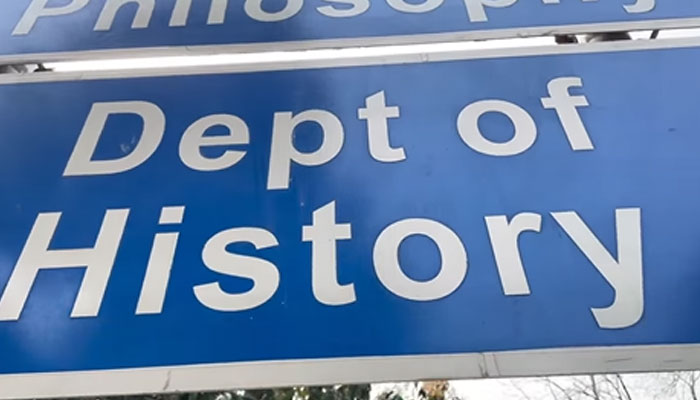 Punjab university Department of History signboard seen in this image.— Facebook@DepartmentofHistory&PakistanStudies
