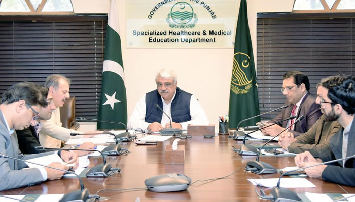 Punjab Health Minister Khawaja Salman Rafique presides over a meeting to review the Hepatitis and Infection Control Programme at the Specialised Healthcare and Medical Education Department on February 18, 2025. — Facebook@SalmanRafiquePK