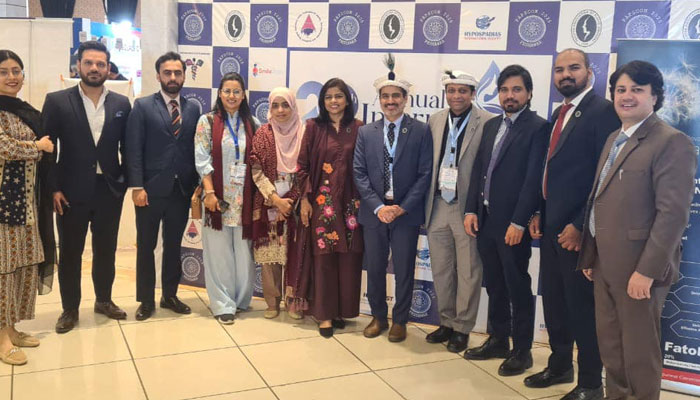 People pose for a group photo at the 29th Annual International Conference on Plastic and Reconstructive Surgery in Peshawar on February 16, 2025. — Facebook@mfazlur.rahman.9