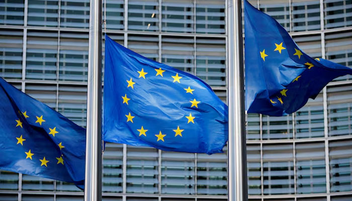 European Union flags fly outside the European Commission headquarters in Brussels, Belgium, March 1, 2023.— Reuters