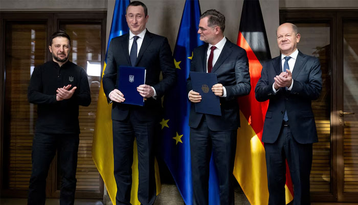 (From left) Ukrainian President Volodymyr Zelenskiy, Deputy Prime Minister of Ukraine Oleksiy Chernyshov, German Head of the Federal Chancellery and Minister for Special Tasks Wolfgang Schmidt and German Chancellor Olaf Scholz attend the Munich Security Conference (MSC) in Munich, Germany, February 15, 2025. — Reuters
