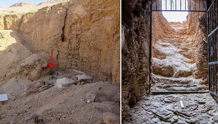 Antiquities ministry pictures showing the location and entrance to the tomb.—AFP/File