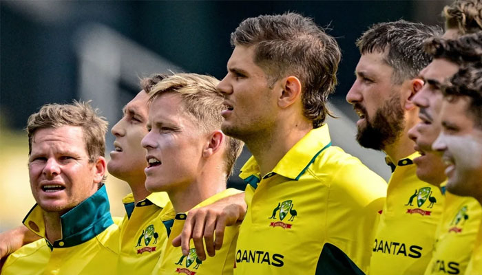 Australia players sing the national anthem. — AFP/File