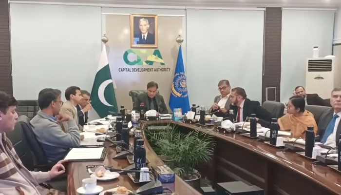 Chairman Muhammad Ali Randhawa (centre) presides over the 4th CDA board meeting on February 20, 2025. — Screengrab via Facebook@cda.isb.pk