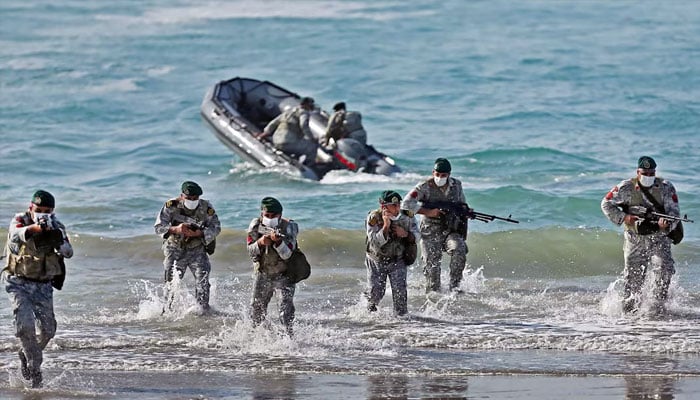 Members of the Iranian army take part in the annual military drill, dubbed “Zolphaghar 99”, in the Gulf of Oman, Iran on September 8, 2020. WANA. — Reuters