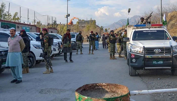 Frontier Constabulary and army personnel gather near the ambushed region in Kurram, northwest Pakistan on January 17, 2025. — AFP
