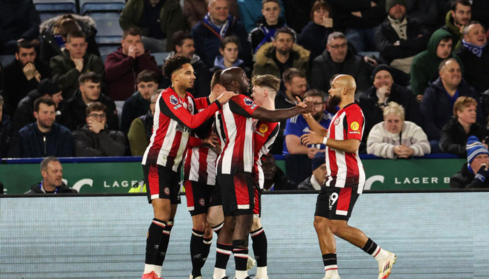 Brentford celebrate during their win at Leicester.— AFP/File