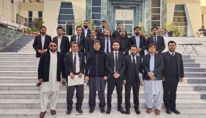 Members of the Chitral Lawyers Forum seen in front of the Peshawar High Court (PHC) in this image.— Facebook@chitraltimes/File