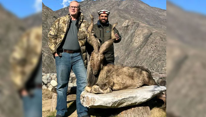 James Walker Crawford (left), an American national, who hunted a 10-year-old non-exportable markhor.— Facebook@BerzenGaborValley/File